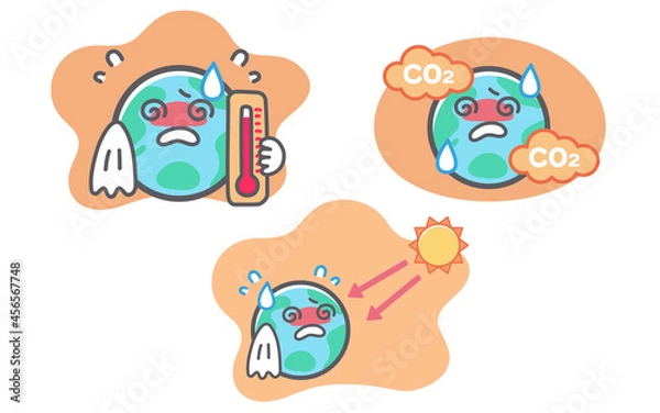Obraz 地球温暖化に関する地球のイラストセット