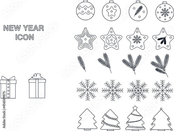 Obraz Hand drawn New Year icon set. Vector illustration