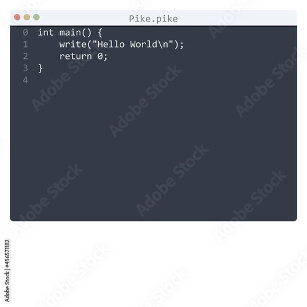 Obraz Pike language Hello World program sample in editor window