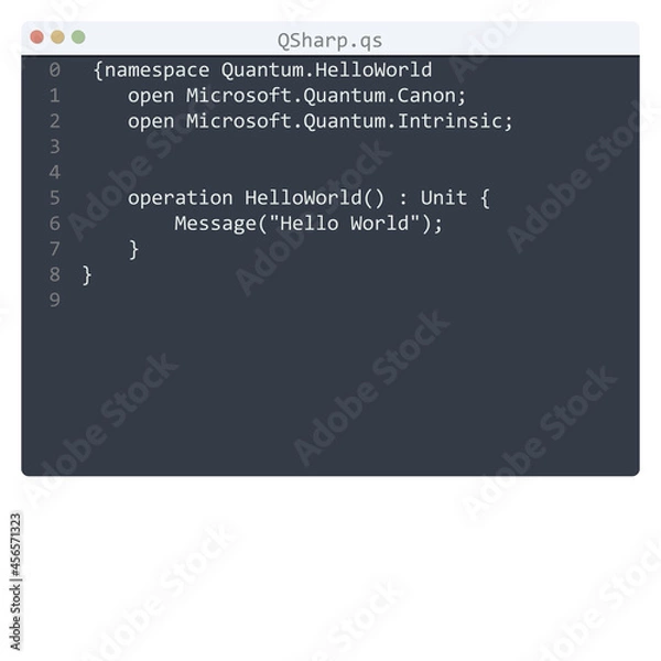 Fototapeta QSharp language Hello World program sample in editor window