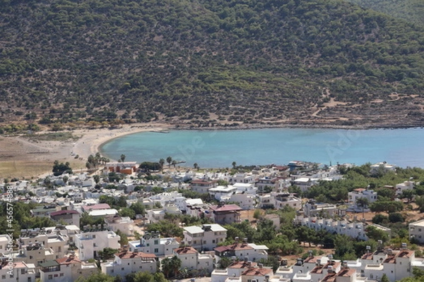 Obraz Top view with beach, forest, mountain and city view.