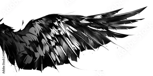 Fototapeta drawn stylized eagle bird wing on white background