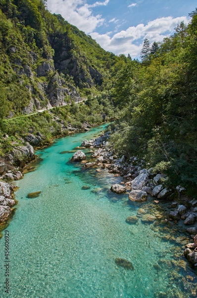 Fototapeta Scenic view of the beautiful river Soca in Slovenia.