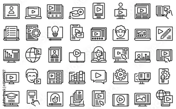 Obraz Video tutorial icons set outline vector. Online stream. Animation tutorial