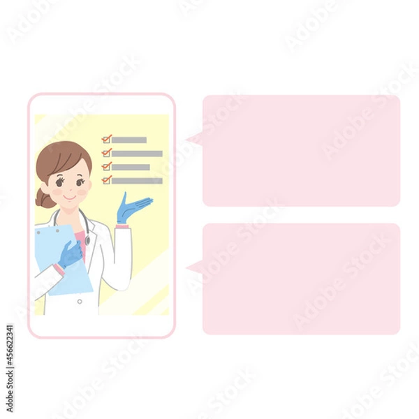 Fototapeta スマートフォンでオンライン診断を行う女性医師