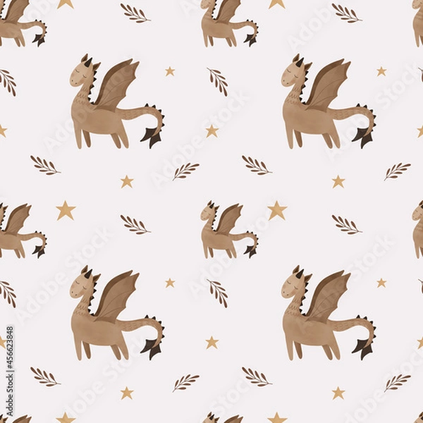 Obraz Bohemian dragon seamless pattern, Celestial animals pattern, Baby dragon seamless pattern
