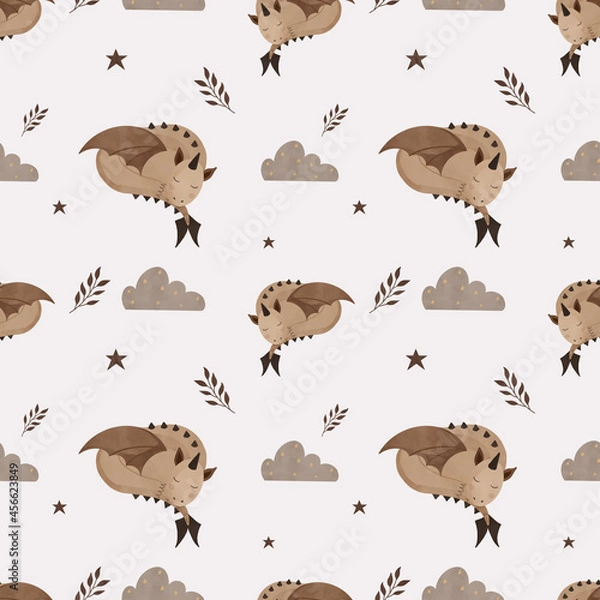 Obraz Bohemian dragon seamless pattern, Celestial animals pattern, Baby dragon seamless pattern