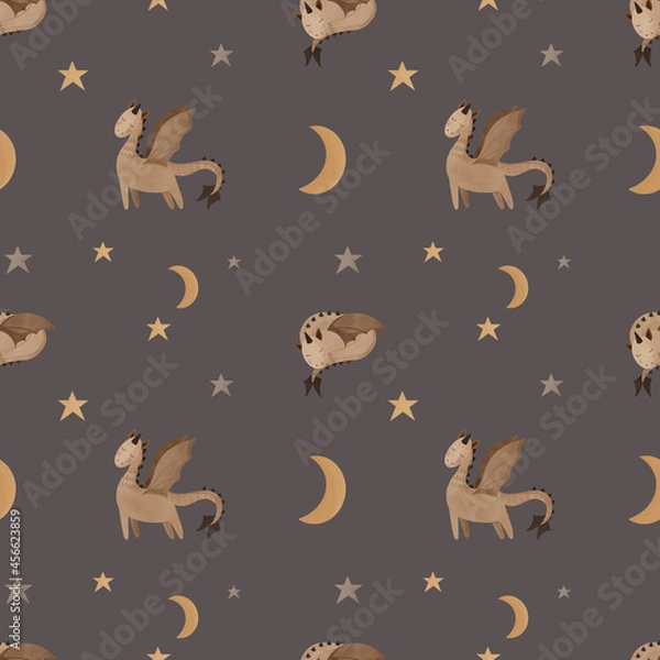 Obraz Bohemian dragon seamless pattern, Celestial animals pattern, Baby dragon seamless pattern