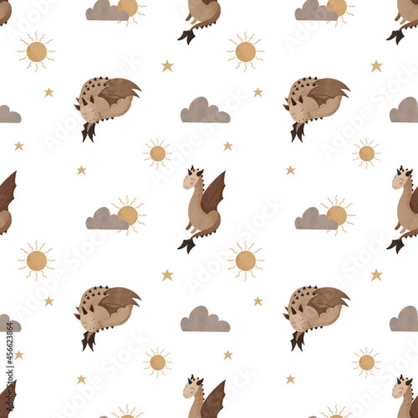 Obraz Bohemian dragon seamless pattern, Celestial animals pattern, Baby dragon seamless pattern