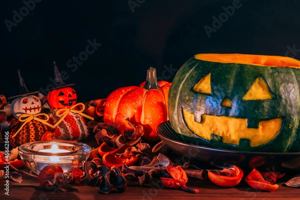 Obraz ハロウィンパーティーのイメージカット　クリームシチューがたっぷり詰まったジャックオランタン