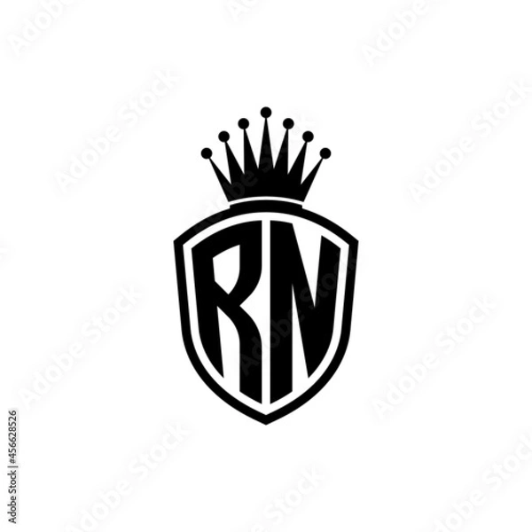 Fototapeta Monogram logo with shield and crown black simple RN
