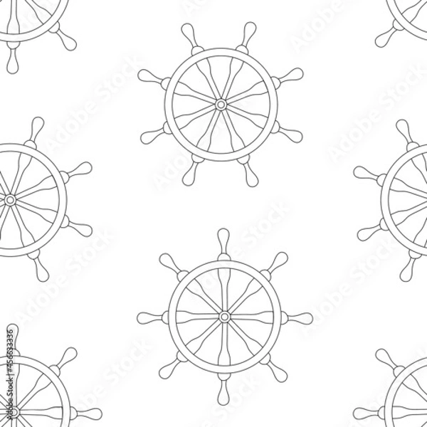 Fototapeta Seamless pattern with outline wheel. Cartoon style wallpaper. Marine theme textile. Hand drawing. Vector illustration.