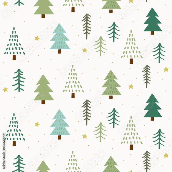 Obraz Vector seamless pattern with hand drawn Christmas trees