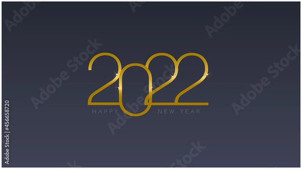 Fototapeta Happy new year 2022 gold text on navy blue dark background vector stock illustration