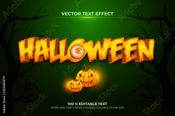 Fototapeta Halloween  editable 3d text effect with pumpkin backround style