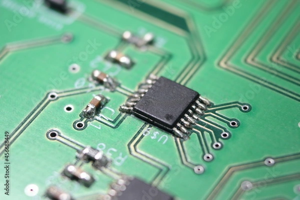 Obraz Electronic board with circuit lines and chip