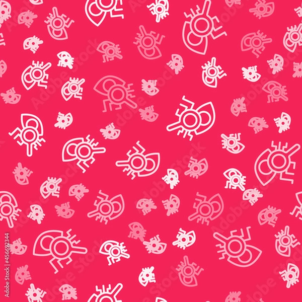 Obraz White line Eye scan icon isolated seamless pattern on red background. Retinal scan. Scanning eye. Security check symbol. Cyber eye sign. Vector