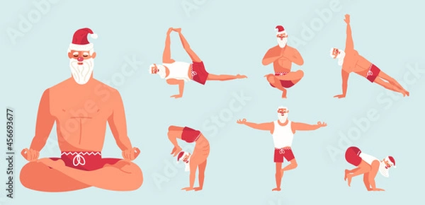 Obraz Set of Santa Claus character doing yoga poses.
