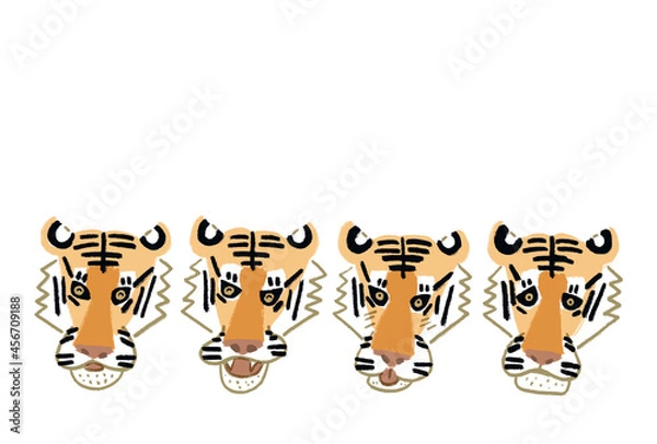 Fototapeta 2022寅年の年賀状素材　手描きの寅の顔のイラストとコピースペース