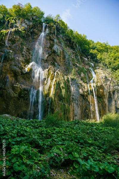 Fototapeta Plitviče Lakes National Park is a famous forest reserve in central Croatia. It's known for a chain of 16 terraced lakes, joined by waterfalls, that extend into a limestone canyon
