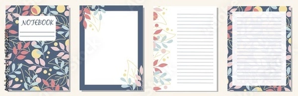 Fototapeta Set of page templates. Cute floral Vector design. Abstract Backgrounds for notebooks, notepads, diaries.