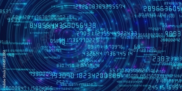 Fototapeta パーティクルと曲線と多数のデジタル数字からなるビックデータのイメージ