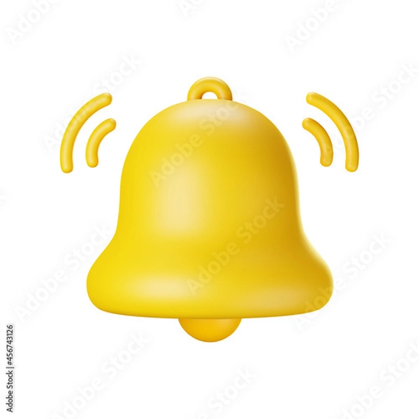 Fototapeta 3d notification bell icon isolated on white background. 3d render yellow notification ringing bell for social media reminder. Realistic vector icon