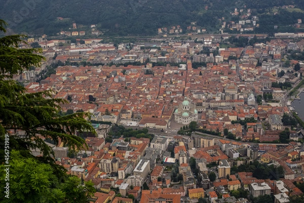 Obraz View of Rooftops of Como Town on a Rainy Day
