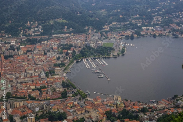 Obraz View of Como Town and Lake on a Rainy Day