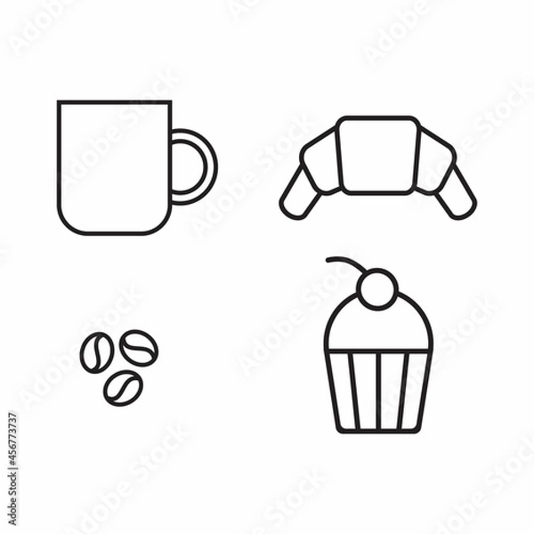 Obraz Icons with the image of a coffee set with cakes and coffee isolated on a white background.