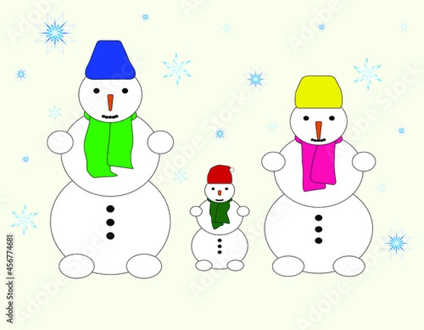 Obraz vector winter snowman colorful illustration, wallpaper and background