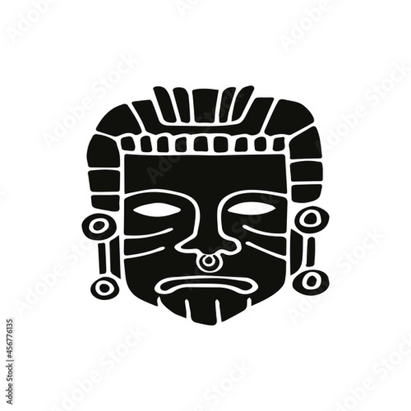 Fototapeta Aztec, Maya Or Inca Traditional Masks. Hand Drawn Vector Illustration. Black Silhouette Isolated On White.