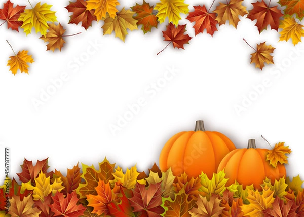 Fototapeta Autumn Pumpkins with Colorful Fall Maple Leaves. Seasonal Vector Illustration