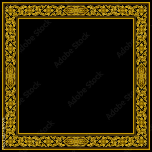 Fototapeta Golden thai art pattern frame square shape. Retro antique style. Traditional vintage ornament. Decorative design elements for publication, card, poster, brochure, menu, wall. Vector illustration.
