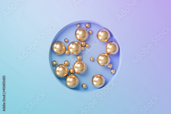 Obraz Golden spheres on gradient background, abstract minimal 3d render