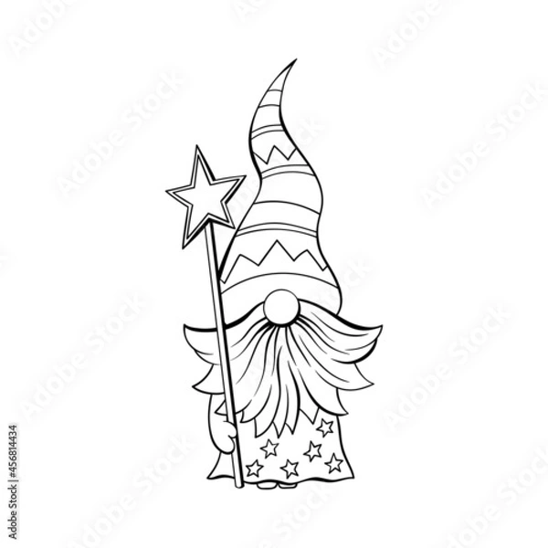 Fototapeta Gnome contour drawing illustration