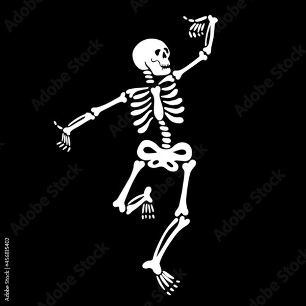 Fototapeta Cute dancing skeleton on a black background. Vector 