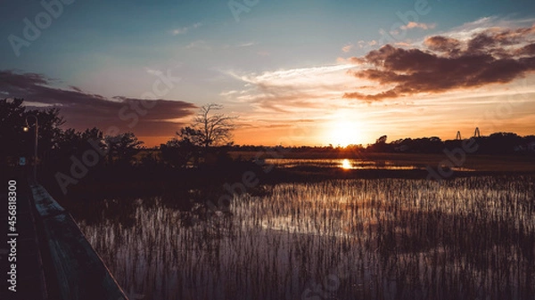 Fototapeta sunset over the river