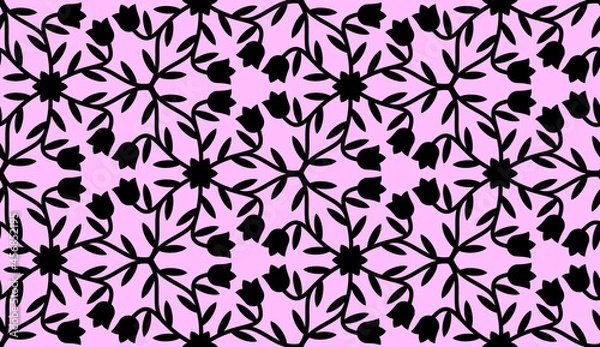 Fototapeta Seamless pattern with Campanula (Platycodon) flowers. Endless floral texture, cutting stencil. Vector silhouette illustration.