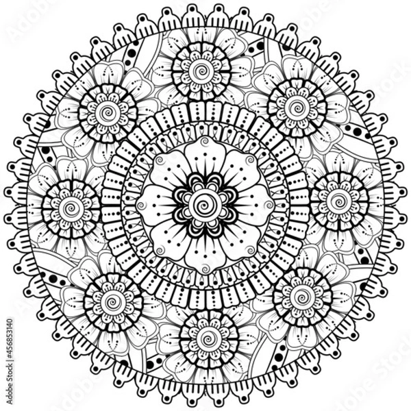 Fototapeta Circular pattern in the form of mandala with flower for henna, mehndi, tattoo, decoration. 
