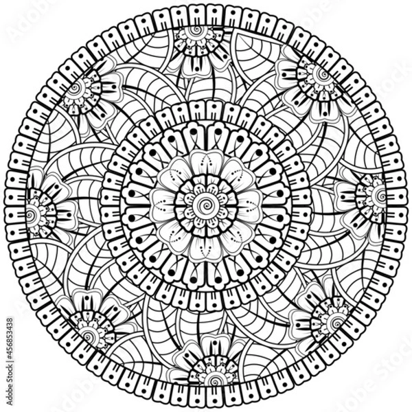 Fototapeta Circular pattern in the form of mandala with flower for henna, mehndi, tattoo, decoration. 