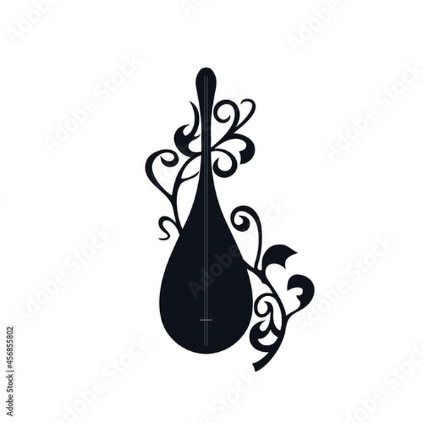 Obraz Dombra national asian turkic musical instrument logo icon sign String guitar symbol Floral natural decorative style Fashion print clothes apparel greeting invitation card cover flyer poster banner ad