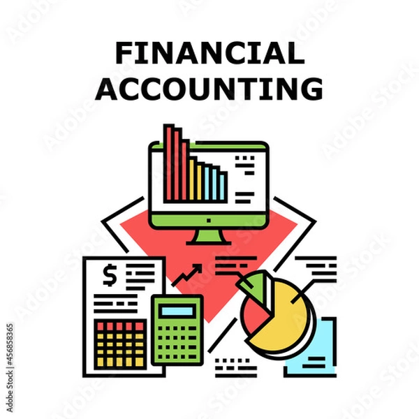 Fototapeta Financial Accounting Vector Icon Concept. Financial Accounting And Analyzing Annual Report. Researching Diagram And Infographic On Screen, Balance Sheet And Income Statement Color Illustration