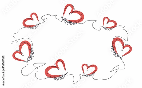 Fototapeta an abstract pattern for drawing with a place the text . hand-drawn romantic heart with tropical leaves. minimalism, vector art illustration. for paper, print, banners, postcards. art one line