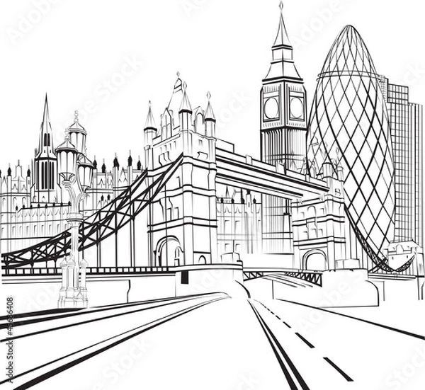 Fototapeta sketch of the silhouette of the city