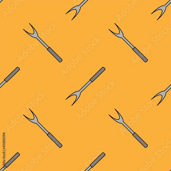 Fototapeta seamless pattern illustration design fork is unique and simple. . orange background. for kitchen appliance icons, food wallpapers and can be printed on fabric. modern flat design. vector