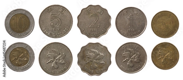Obraz Hong Kong Coins Isolated on White