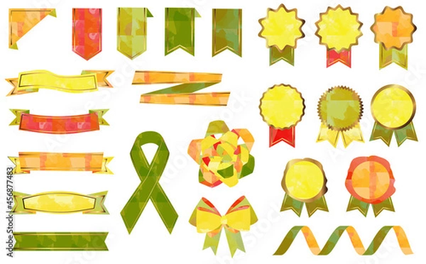 Obraz パステル リボン メダル ベクター イラスト セット レトロ ビンテージ