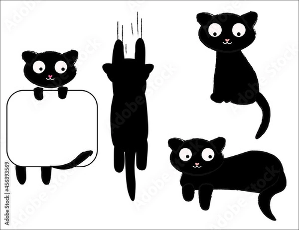 Obraz Vector set of black cats peeking,lying ans sitting