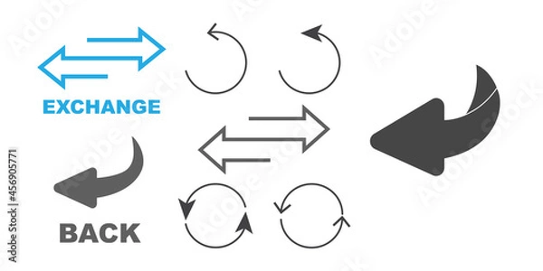 Fototapeta Page turn or back arrow flat vector set